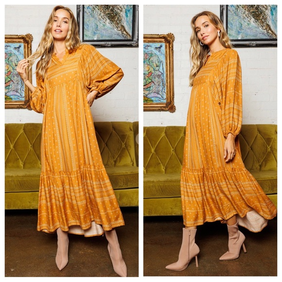 05 Caftan Style Boho Beautiful Floral Print Tired Maxi Dress - Picture 2 of 6